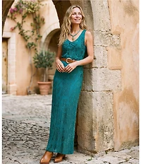 JOHNNY WAS Mira Velvet Burnout V-Neck Sleeveless Maxi Dress