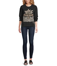 JOHNNY WAS Pajaro Bird and Floral Embroidered Crew Neck Long Sleeve Sweatshirt