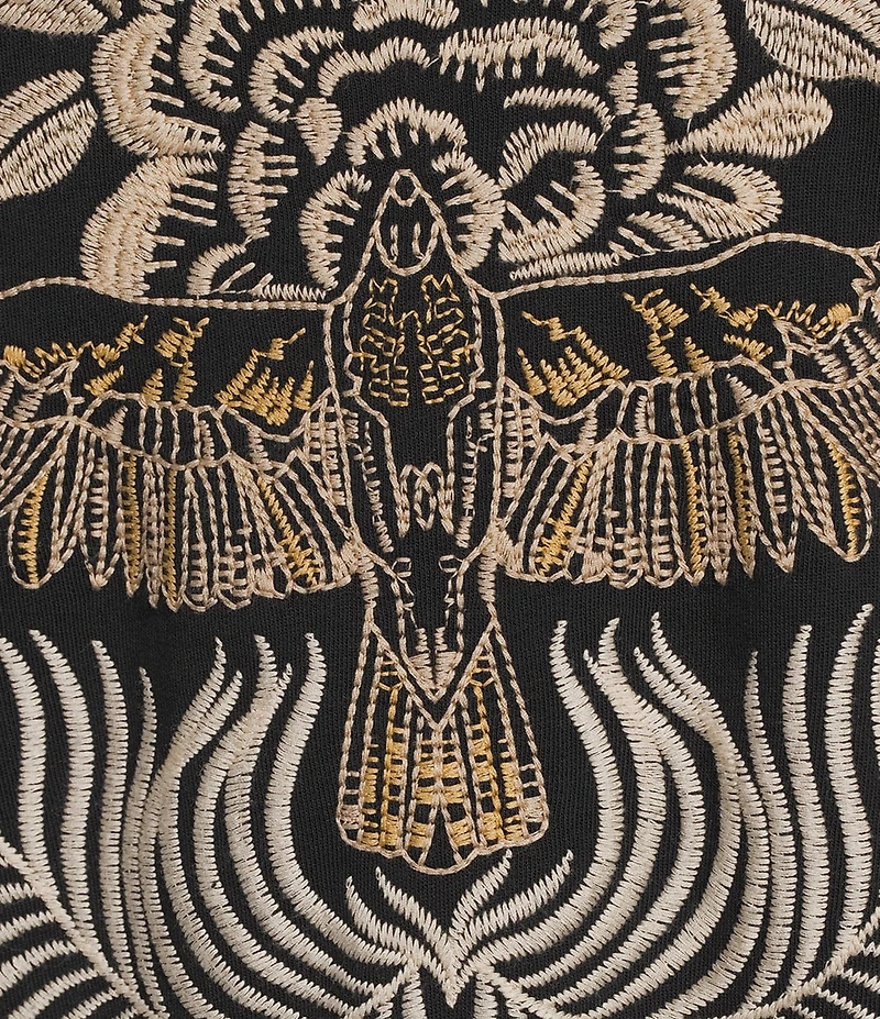 JOHNNY WAS Pajaro Bird and Floral Embroidered Crew Neck Long Sleeve Sweatshirt