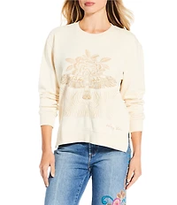 JOHNNY WAS Pajaro Bird and Floral Embroidered Crew Neck Long Sleeve Sweatshirt