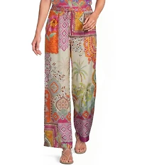 JOHNNY WAS Peggi Avelar Mixed Print Flat Front Elastic Waist Wide-Leg Pants