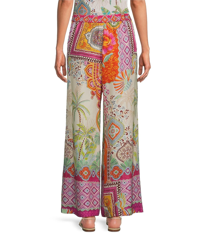 JOHNNY WAS Peggi Avelar Mixed Print Flat Front Elastic Waist Wide-Leg Pants