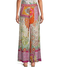 JOHNNY WAS Peggi Avelar Mixed Print Flat Front Elastic Waist Wide-Leg Pants