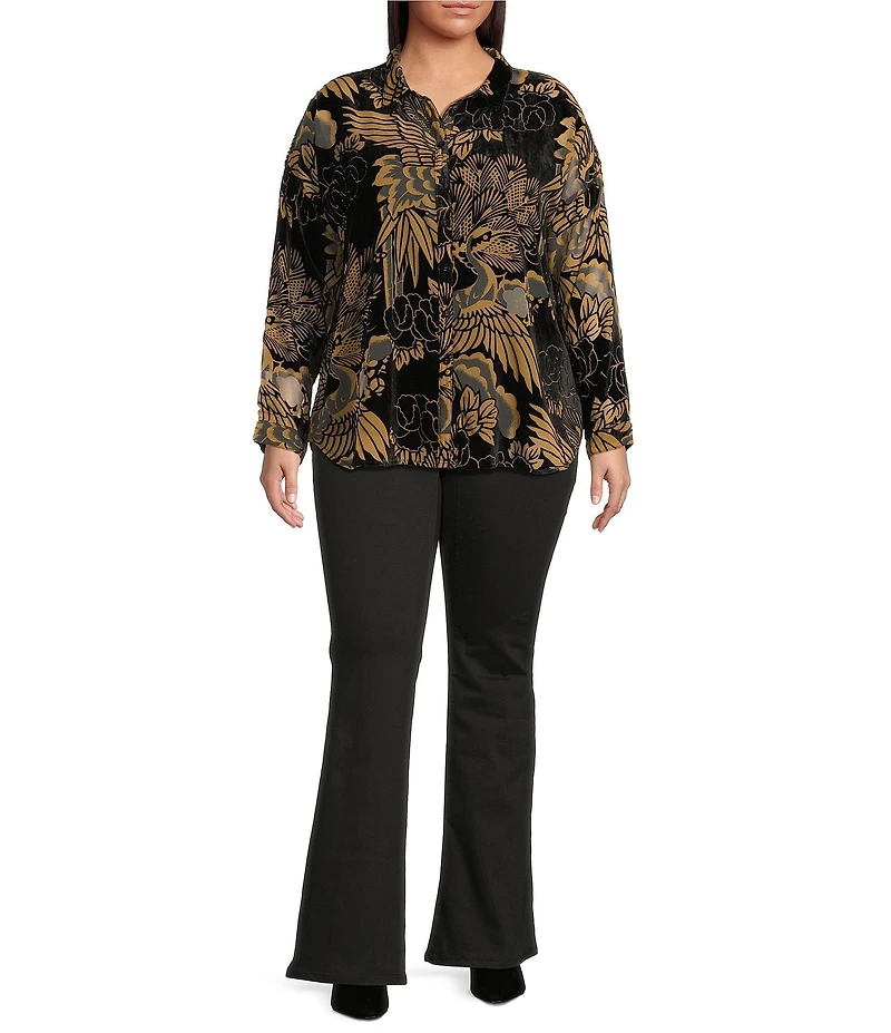 JOHNNY WAS Plus Size Audrey Floral Burnout Point Collar Long Sleeve Shirt