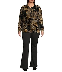 JOHNNY WAS Plus Size Audrey Floral Burnout Point Collar Long Sleeve Shirt