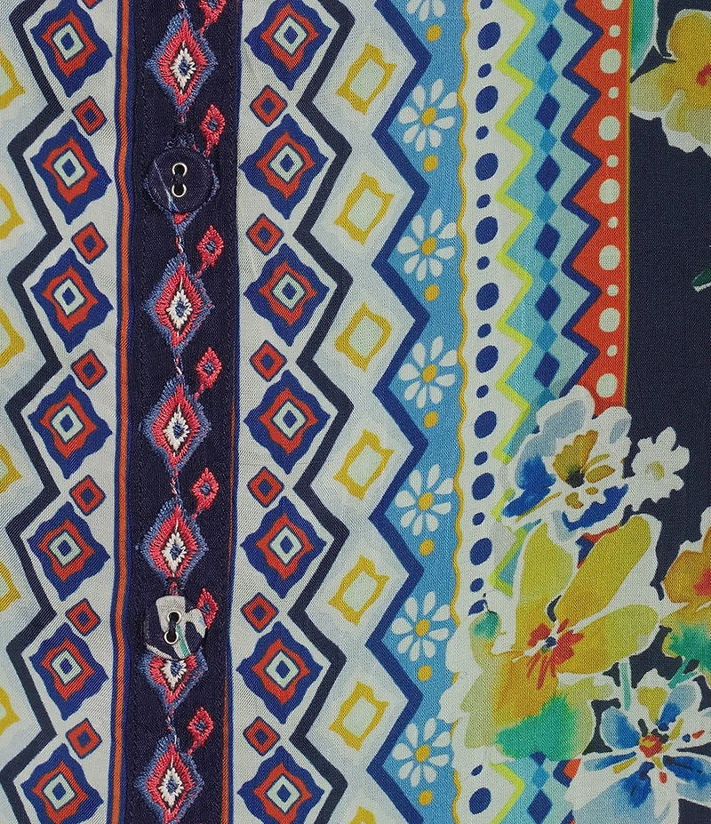JOHNNY WAS Plus Size The Audrey Floral Scarf Print Silk Point Collar Long Sleeve Button-Front Shirt