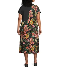 JOHNNY WAS Plus Tha Janie Favorite Valley Of The Fleurs Floral Print V-Neck Cap Sleeve Dress