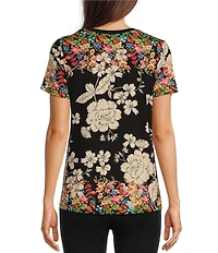 JOHNNY WAS Redland Favorite Bamboo Stretch Knit Floral Print V-Neck Short Sleeve Tee Shirt