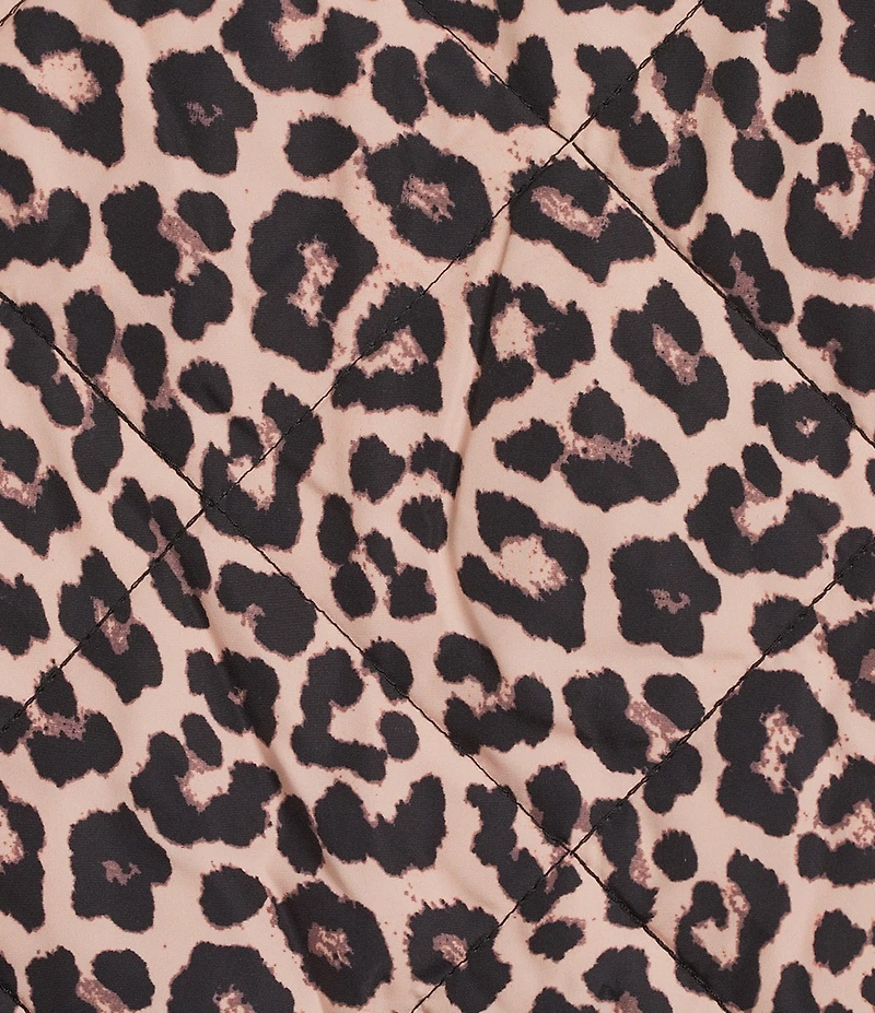 JOHNNY WAS Reversible Floral to Leopard Print Quilted Stand Collar Long Sleeve Cropped Puffer Jacket