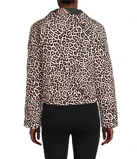 JOHNNY WAS Reversible Floral to Leopard Print Quilted Stand Collar Long Sleeve Cropped Puffer Jacket