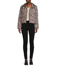 JOHNNY WAS Reversible Floral to Leopard Print Quilted Stand Collar Long Sleeve Cropped Puffer Jacket