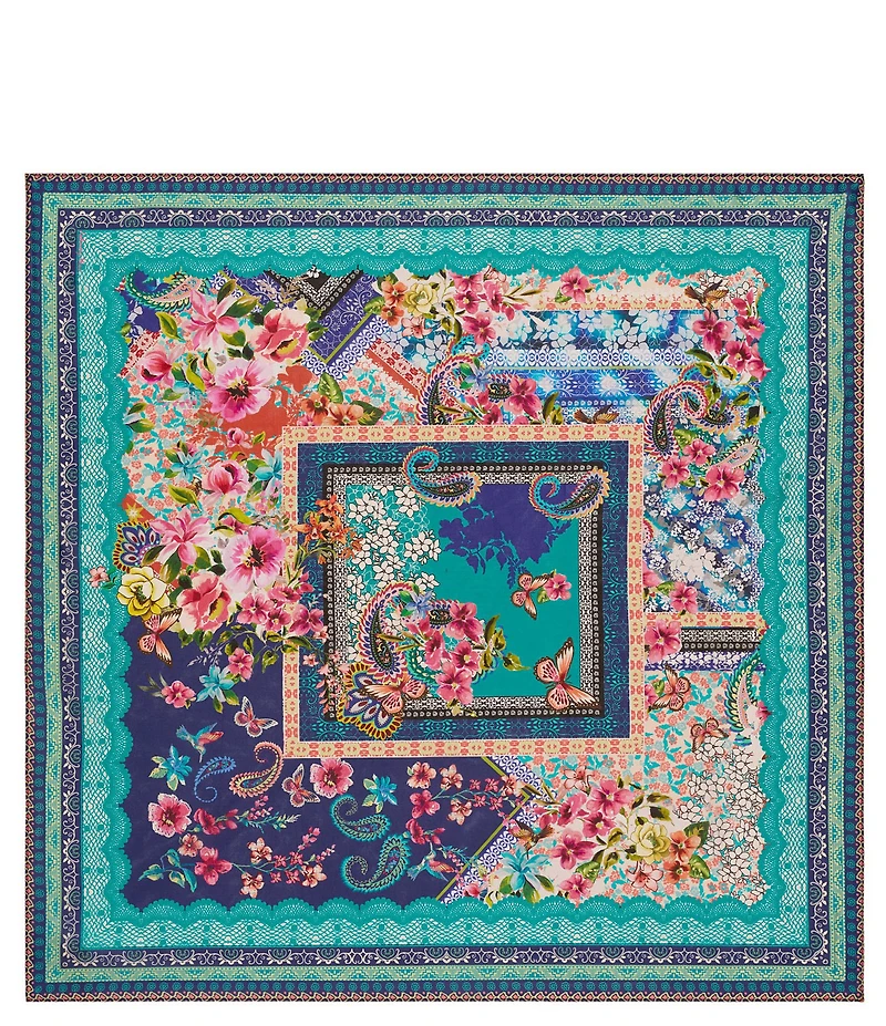 JOHNNY WAS Romana Floral Print Silk Square Scarf