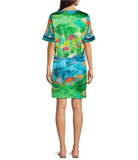JOHNNY WAS Roseum Torenia Scarf Print Split V-Neck Tassel Short Sleeve Dress