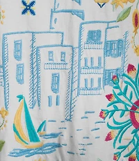 JOHNNY WAS Santorini Coastline Embroidered Crew Neck Short Sleeve Tee