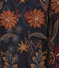 JOHNNY WAS Saphire Embroidered Floral Print Mesh V-Neck Long Sleeve Blouse