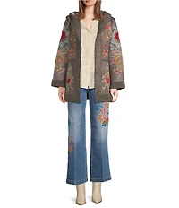 JOHNNY WAS Saturna Embroidered Faux Suede Sherpa Trim Coat