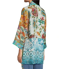 JOHNNY WAS Silk Filaree Gillian Mix Reversible Print Coordinating Open Front 3/4 Sleeve Kimono