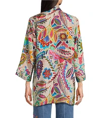 JOHNNY WAS Silk Filaree Gillian Mix Reversible Print Coordinating Open Front 3/4 Sleeve Kimono