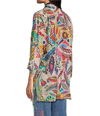 JOHNNY WAS Silk Filaree Gillian Mix Reversible Print Coordinating Open Front 3/4 Sleeve Kimono