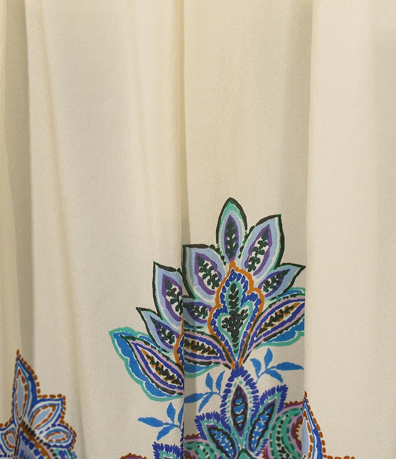 JOHNNY WAS Silk Printed Pleated Wide Leg Pull-On Pants