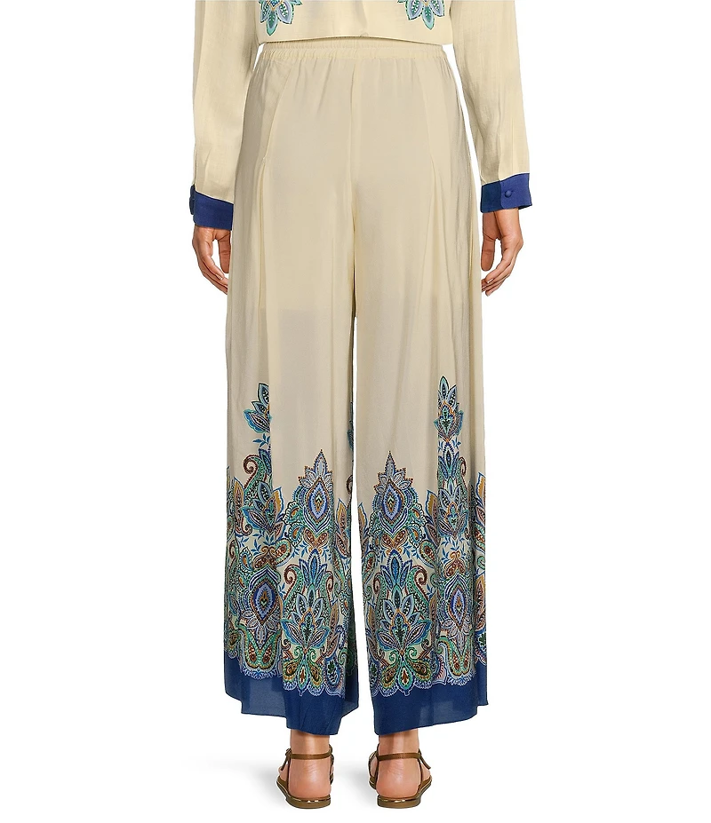JOHNNY WAS Silk Printed Pleated Wide Leg Pull-On Pants