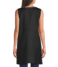 JOHNNY WAS Sloan Placement Embroidered Floral Round Neck Sleeveless Tie Front Vest