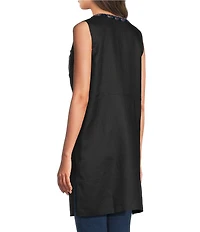 JOHNNY WAS Sloan Placement Embroidered Floral Round Neck Sleeveless Tie Front Vest