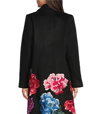 JOHNNY WAS Sondra Floral Embroidered Wool Notch Lapel Long Sleeve Coat