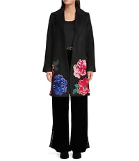 JOHNNY WAS Sondra Floral Embroidered Wool Notch Lapel Long Sleeve Coat