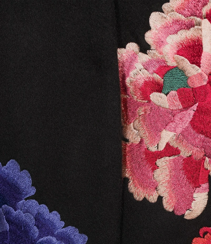 JOHNNY WAS Sondra Floral Embroidered Wool Notch Lapel Long Sleeve Coat