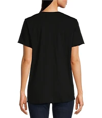 JOHNNY WAS Texas Every Day Embroidered Knit V-Neck Short Sleeve High-Low Hem Tee Shirt