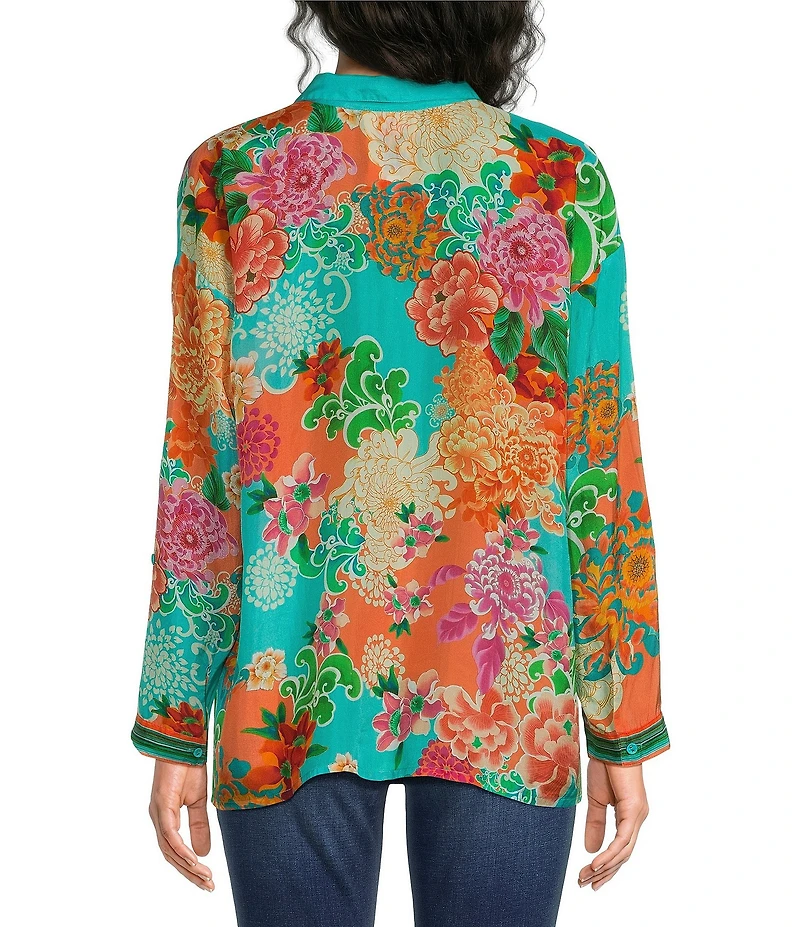 JOHNNY WAS The Audrey Edenia Floral Scarf Print Point Collar Long Sleeve Button-Front Shirt