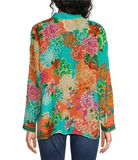 JOHNNY WAS The Audrey Edenia Floral Scarf Print Point Collar Long Sleeve Button-Front Shirt