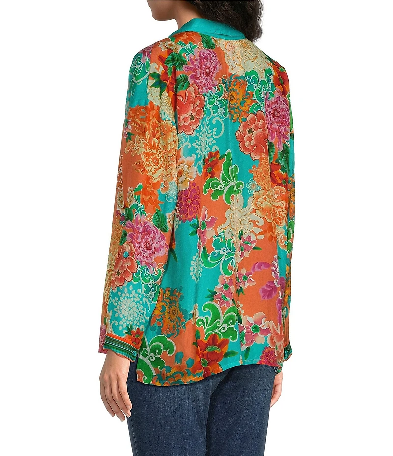 JOHNNY WAS The Audrey Edenia Floral Scarf Print Point Collar Long Sleeve Button-Front Shirt