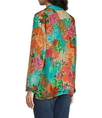 JOHNNY WAS The Audrey Edenia Floral Scarf Print Point Collar Long Sleeve Button-Front Shirt