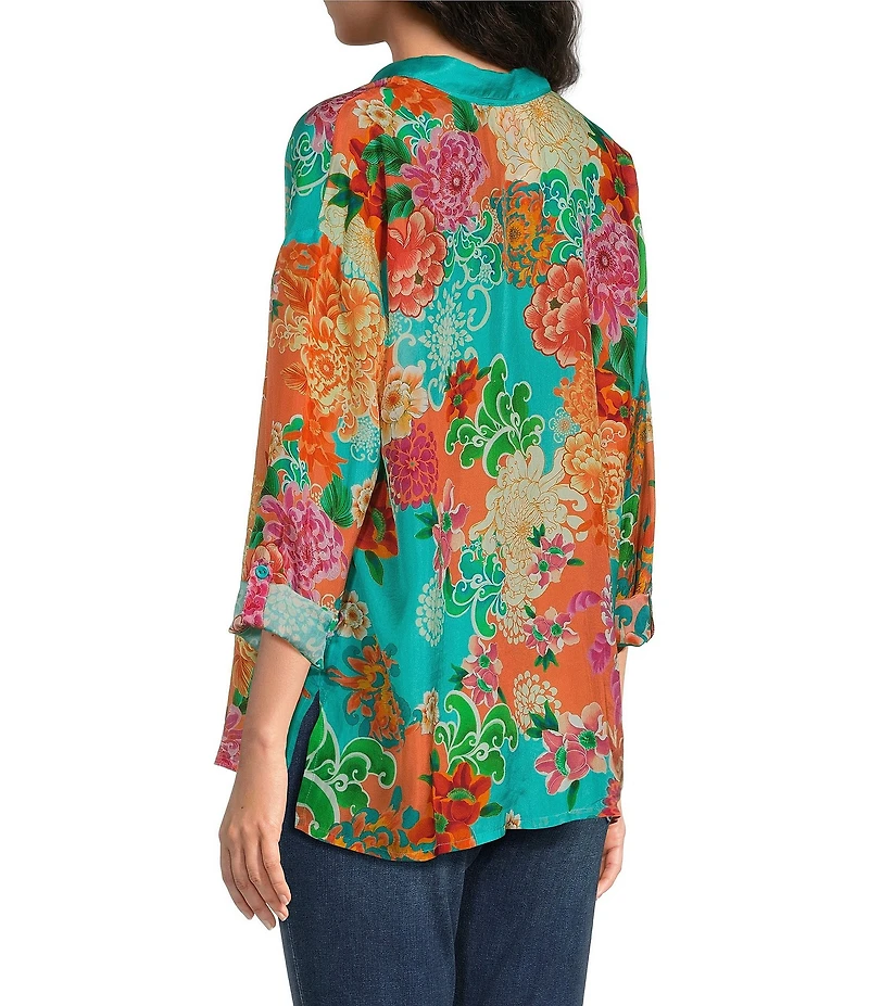 JOHNNY WAS The Audrey Edenia Floral Scarf Print Point Collar Long Sleeve Button-Front Shirt
