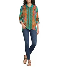 JOHNNY WAS The Audrey Edenia Floral Scarf Print Point Collar Long Sleeve Button-Front Shirt