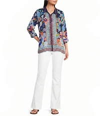 JOHNNY WAS The Audrey Floral Scarf Print Silk Point Collar Long Sleeve Button-Front Shirt