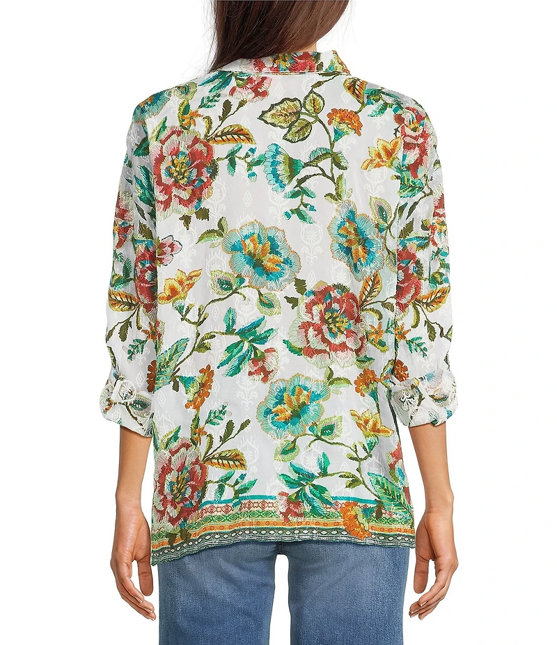 JOHNNY WAS The Audrey Gillian Floral Print Point Collar Long Sleeve Button Up Shirt
