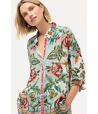 JOHNNY WAS The Audrey Gillian Floral Print Point Collar Long Sleeve Button Up Shirt