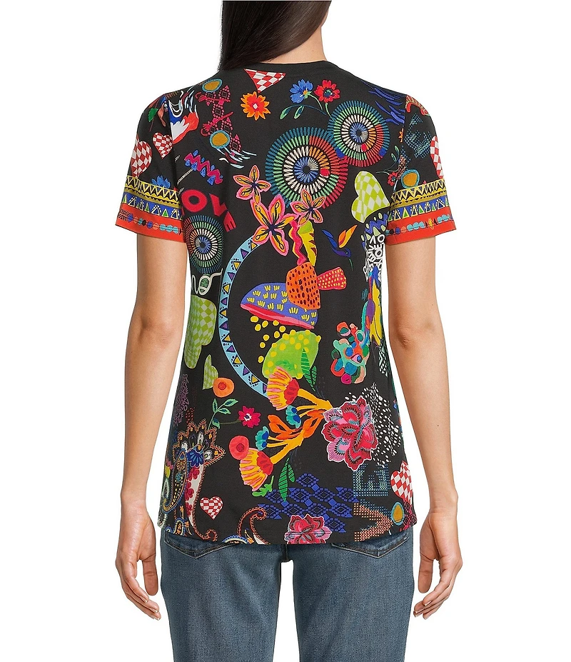 JOHNNY WAS The Janie Favorite Jenny Scarf Mixed Print Crew Neck Short Sleeve Knit Tee