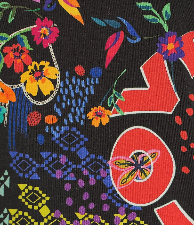 JOHNNY WAS The Janie Favorite Jenny Scarf Mixed Print Crew Neck Short Sleeve Knit Tee