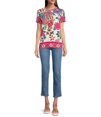 JOHNNY WAS The Janie Favorite Kallie Scarf Print Crew Neck Short Sleeve Knit Tee