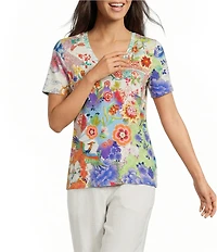 JOHNNY WAS The Janie Favorite Mcdreamer Print V-Neck Short Sleeve Tee