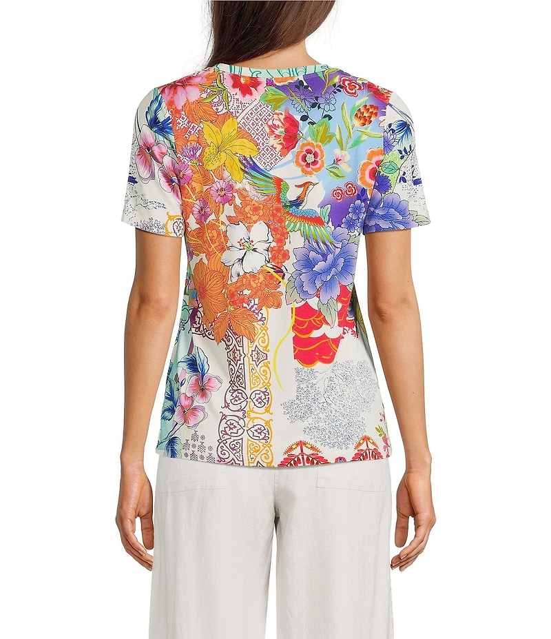 JOHNNY WAS The Janie Favorite Mcdreamer Print V-Neck Short Sleeve Tee