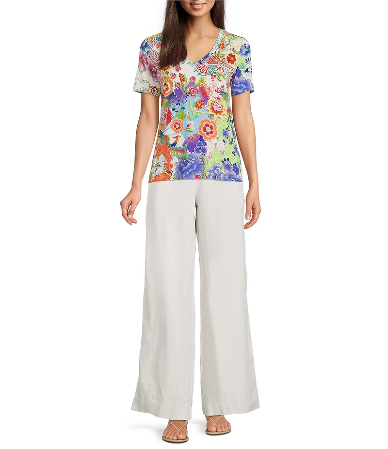 JOHNNY WAS The Janie Favorite Mcdreamer Print V-Neck Short Sleeve Tee