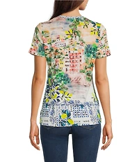 JOHNNY WAS The Janie Favorite Olympe Scenic Scarf Print Crew Neck Short Sleeve Tee