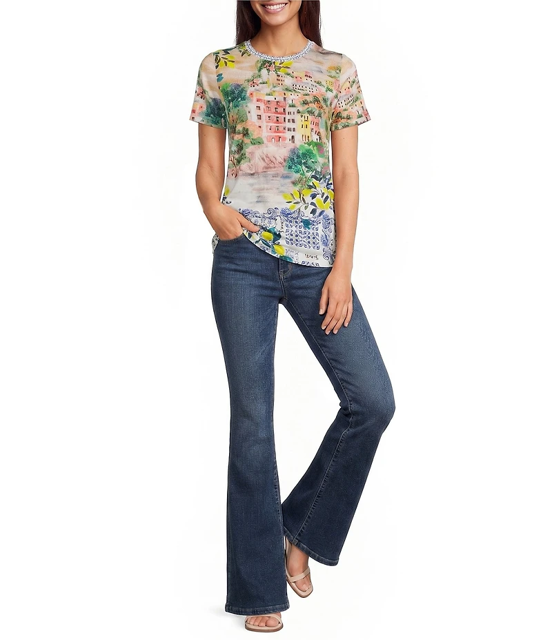 JOHNNY WAS The Janie Favorite Olympe Scenic Scarf Print Crew Neck Short Sleeve Tee