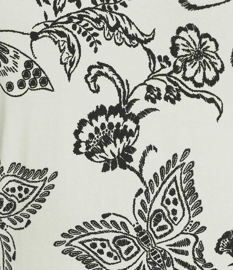 JOHNNY WAS The Janie Favorite Sydnee Butterfly Print Crew Neck Elbow Sleeve Knit Tee