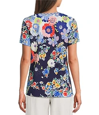 JOHNNY WAS The Janie Favorite Tiana Scarf Print V-Neck Short Sleeve Tee